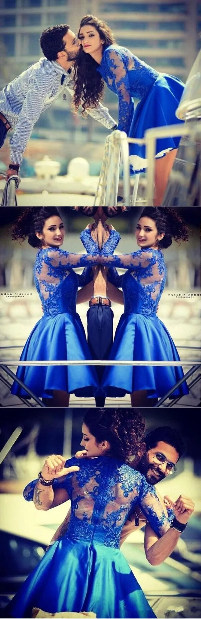 Blue lace long sleeves most popular junior  homecoming dresses for teen , BDY0110