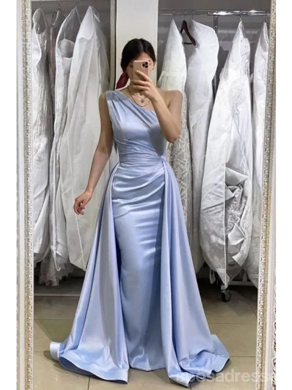 Blue Mermaid One Shoulder Cheap Long Prom Dresses, Evening Party Dresses,12892