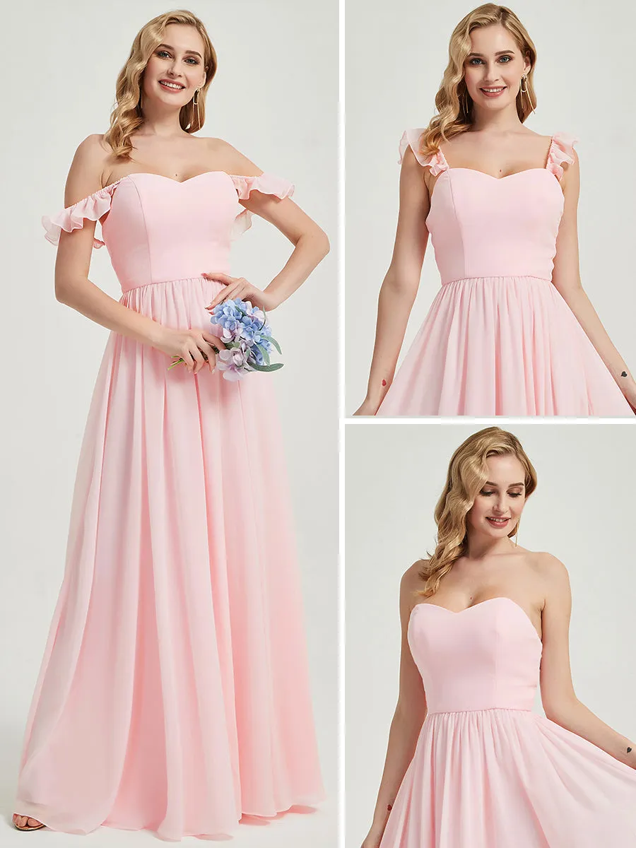 Blush 3 In 1 Detachable Straps Convertible Chiffon Bridesmaid Dress