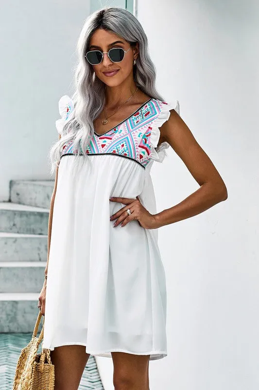 Bohemian Babydoll Dress-White