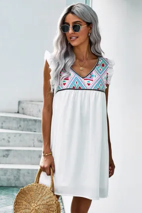 Bohemian Babydoll Dress-White