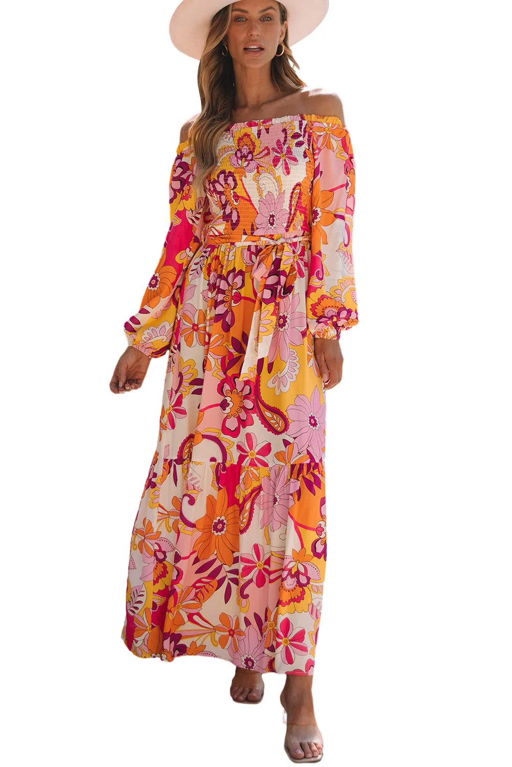 Boho Floral Off Shoulder Maxi Dresses