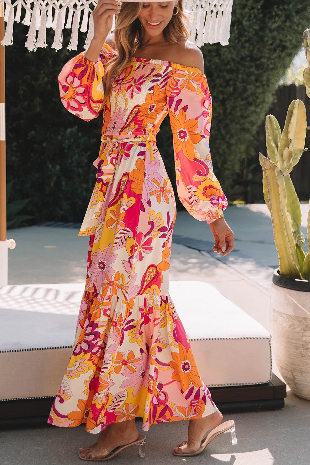 Boho Floral Off Shoulder Maxi Dresses