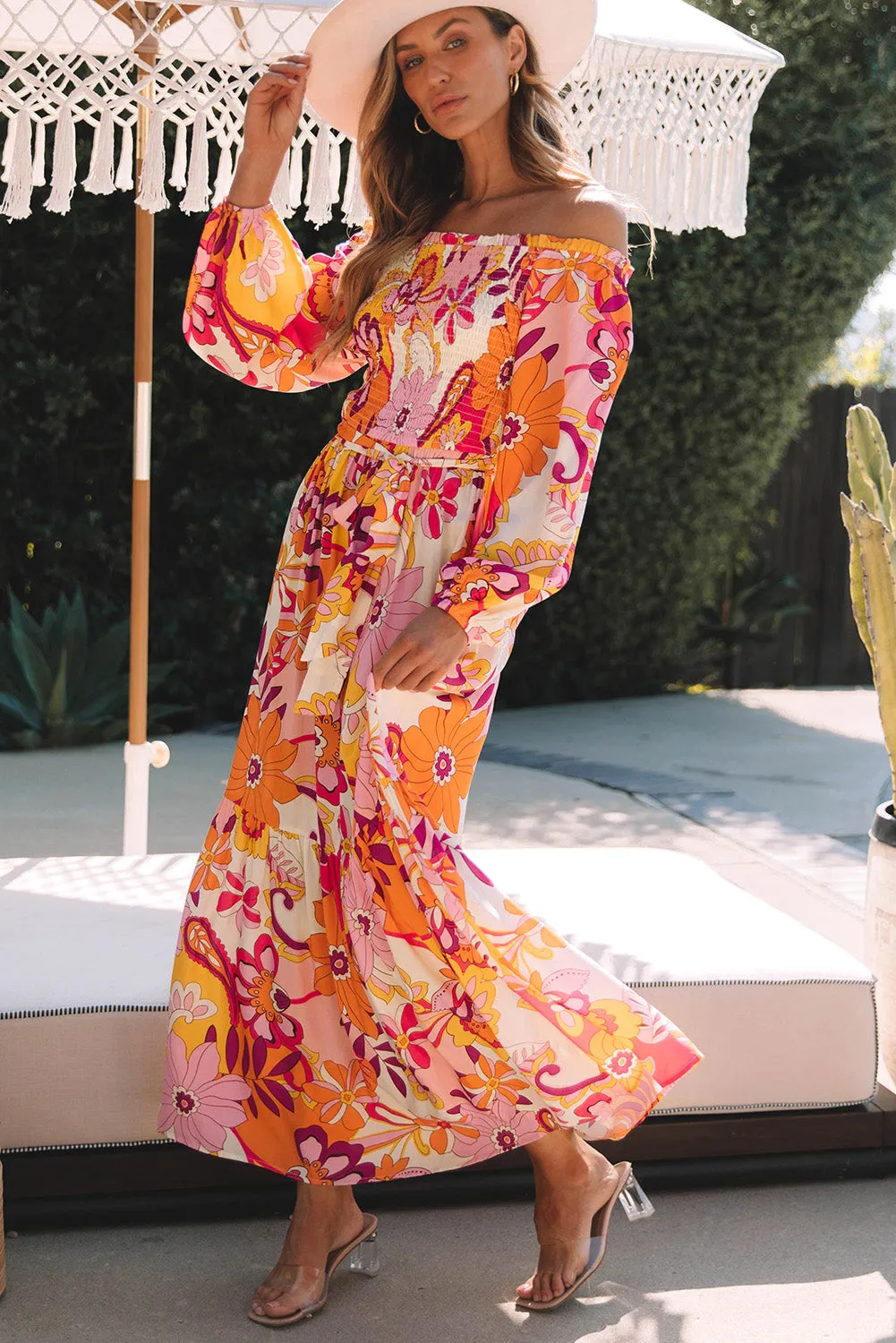 Boho Floral Off Shoulder Maxi Dresses