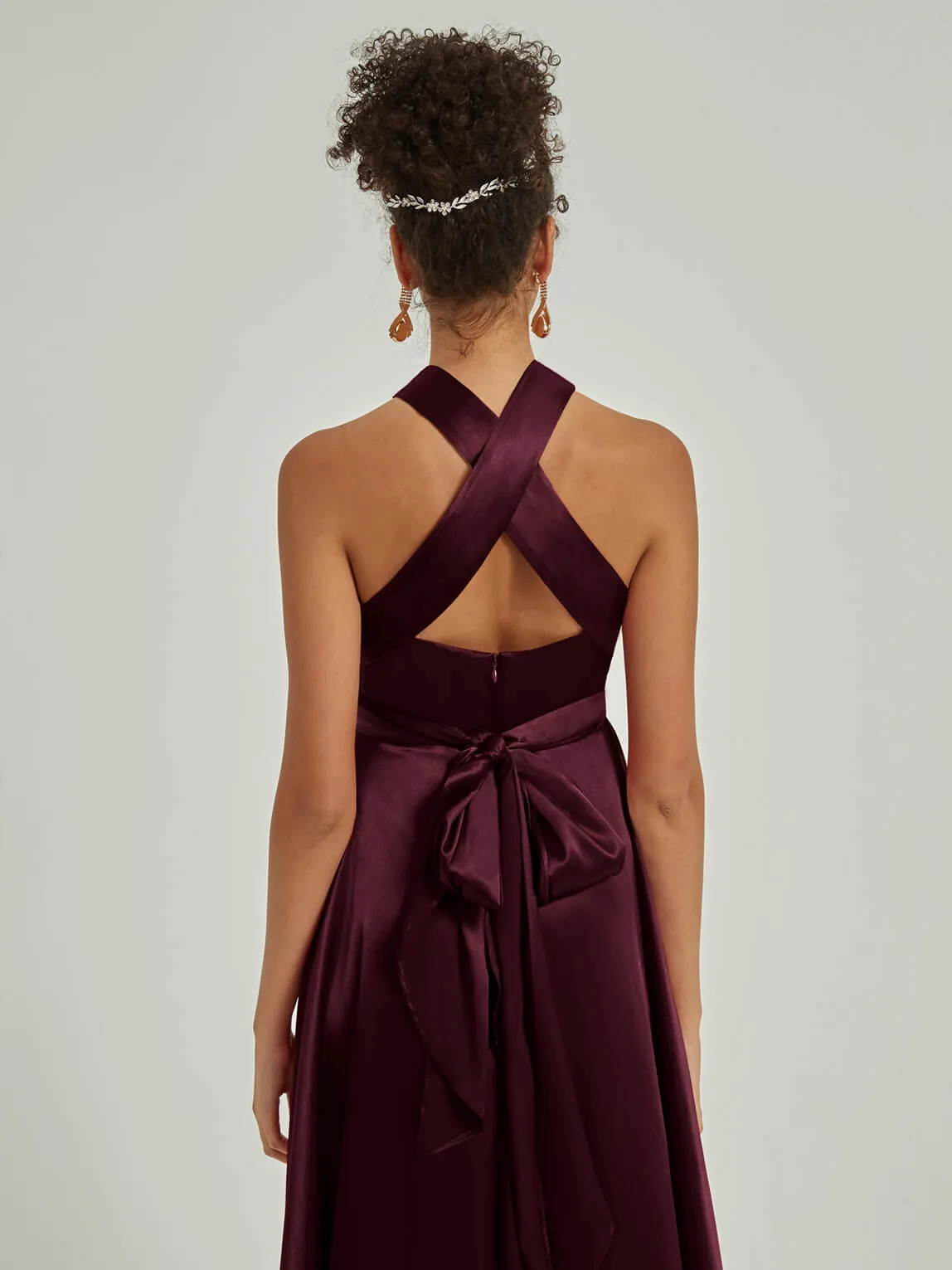 Cabernet Satin Convertible Bridesmaid Dress Multi Ways Wrap A-Line Gowns