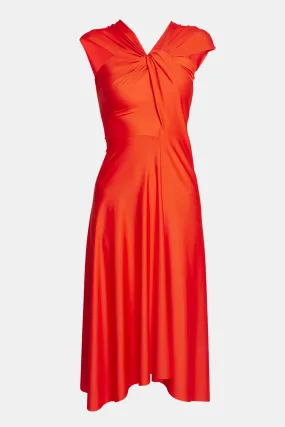 Cap Sleeve Draped Dress in Red