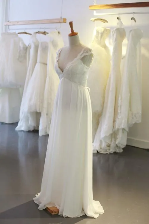 Cap Sleeve V Neck Casual Simple Beach Wedding Dresses, WDY0195