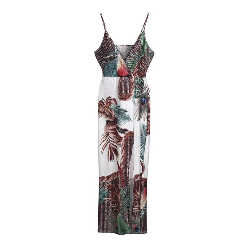 Casual Summer Beach Long Sundress Floral  Women Sexy Sleeveless Bodycon Dress also for Evening Party