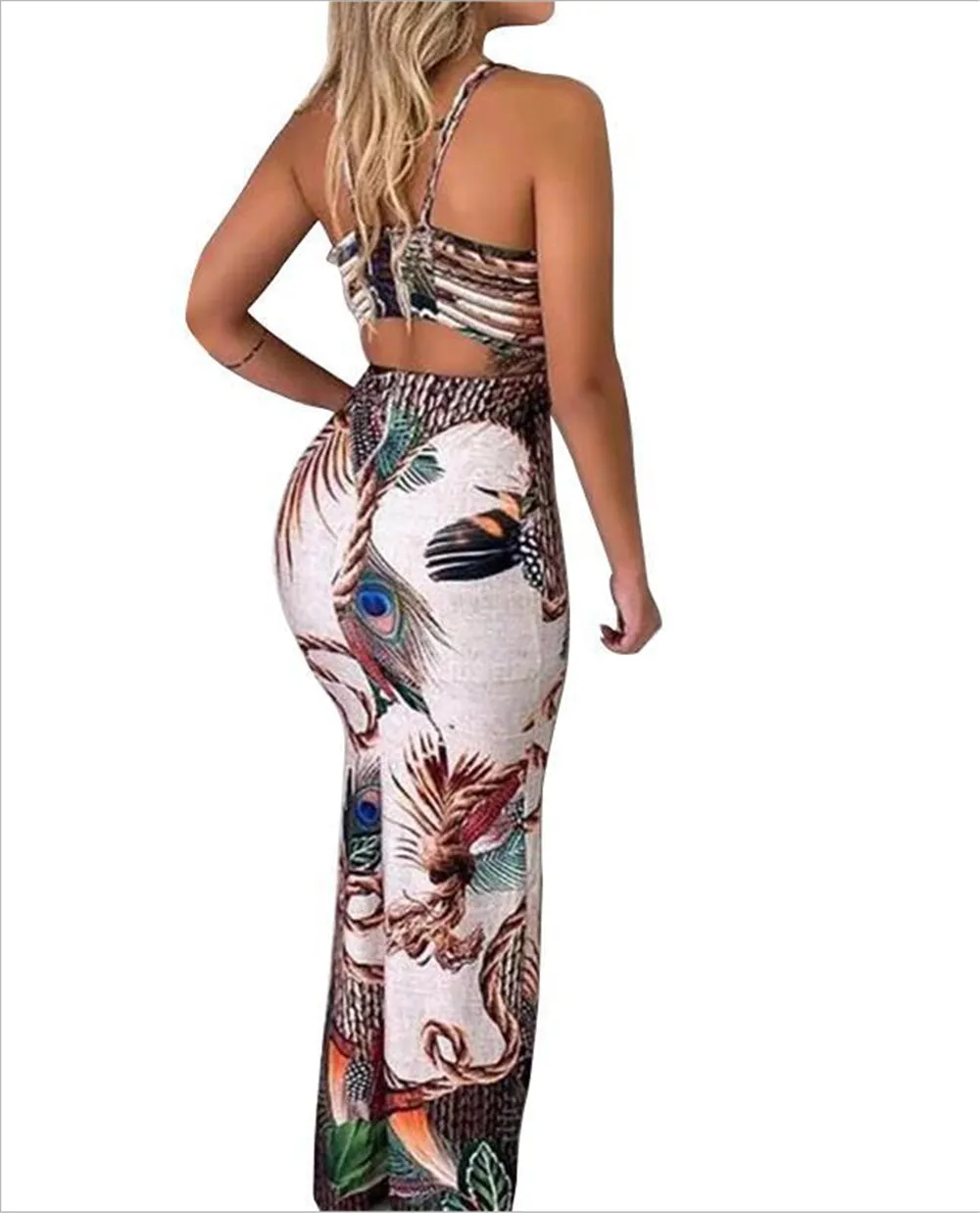 Casual Summer Beach Long Sundress Floral  Women Sexy Sleeveless Bodycon Dress also for Evening Party