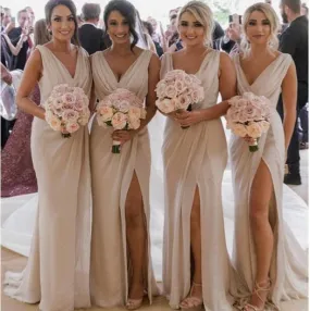 Champagne Chiffon Cheap Long Cheap Bridesmaid Dresses Online, BDS0177