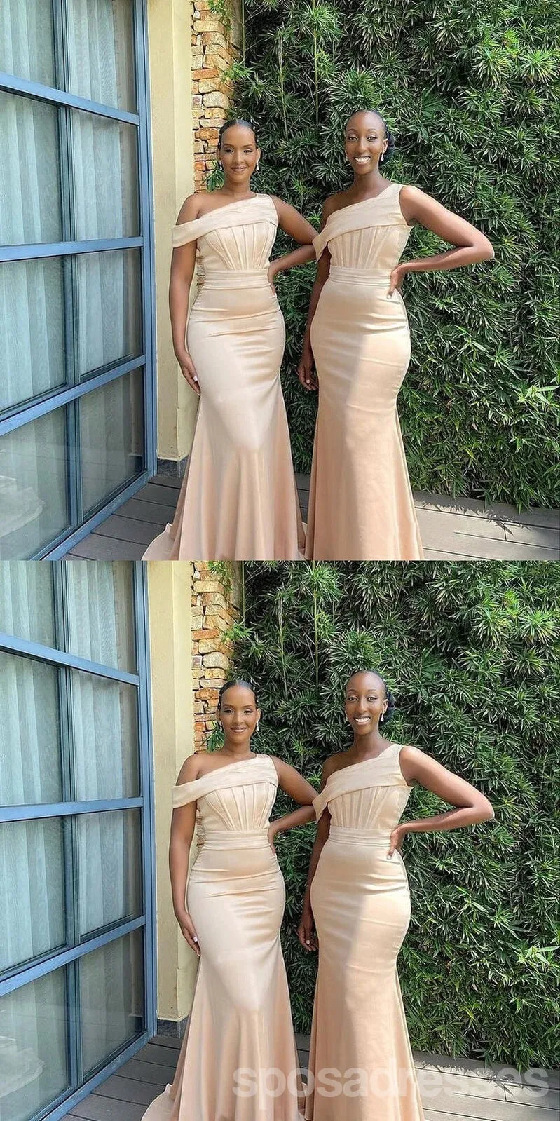 Champagne Mermaid One Shoulder Cheap Long Bridesmaid Dresses,WG1675