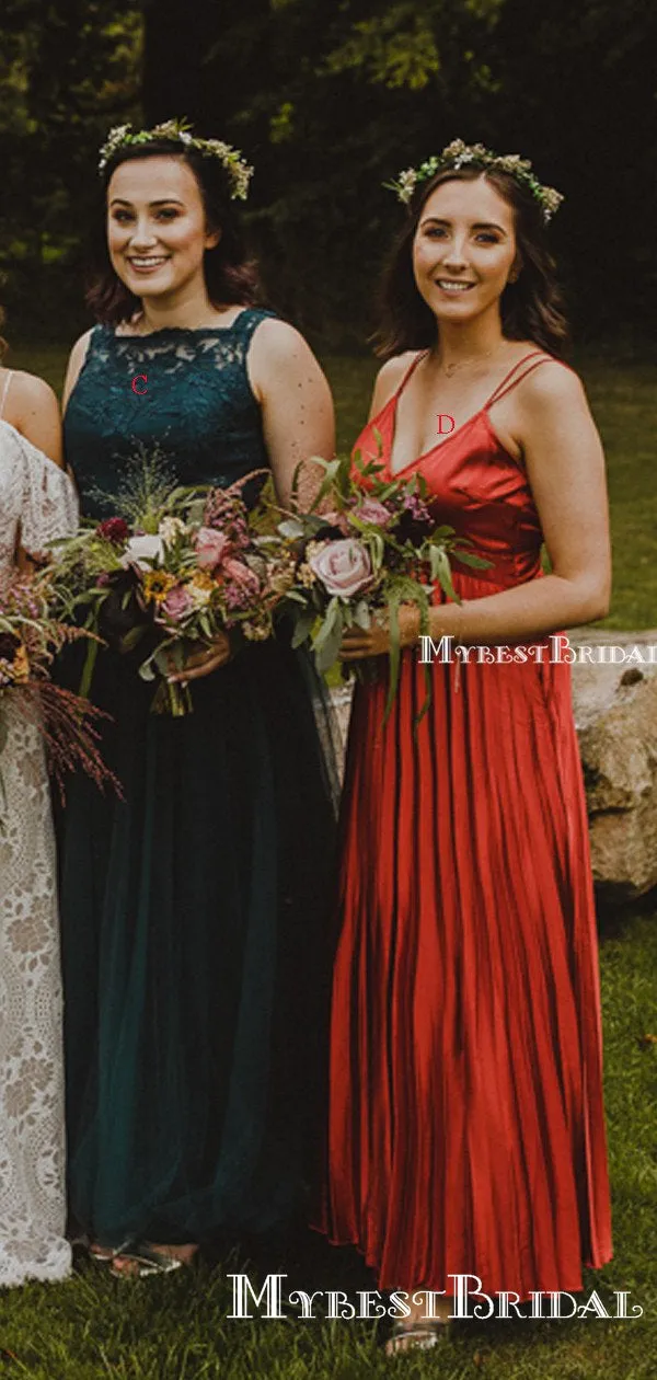 Charming Mismatched Colourful A-line Long Cheap Bridesmaid Dresses, BDS0021