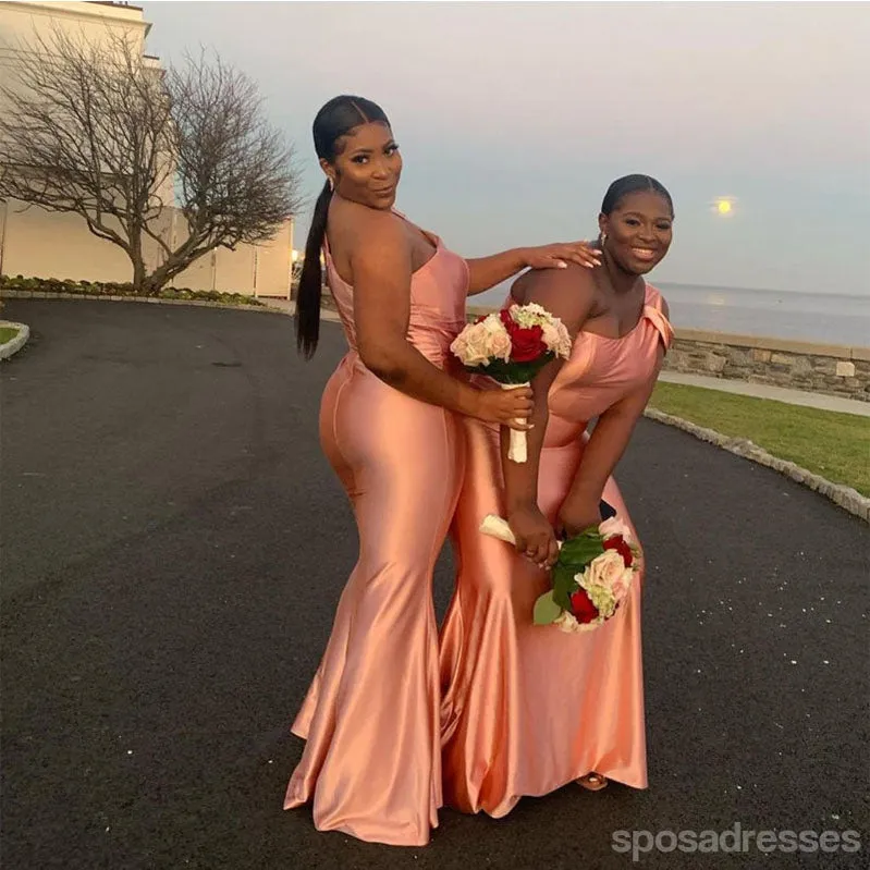 Charming Orange Mermaid One Shoulder Cheap Long Bridesmaid Dresses,WG1501