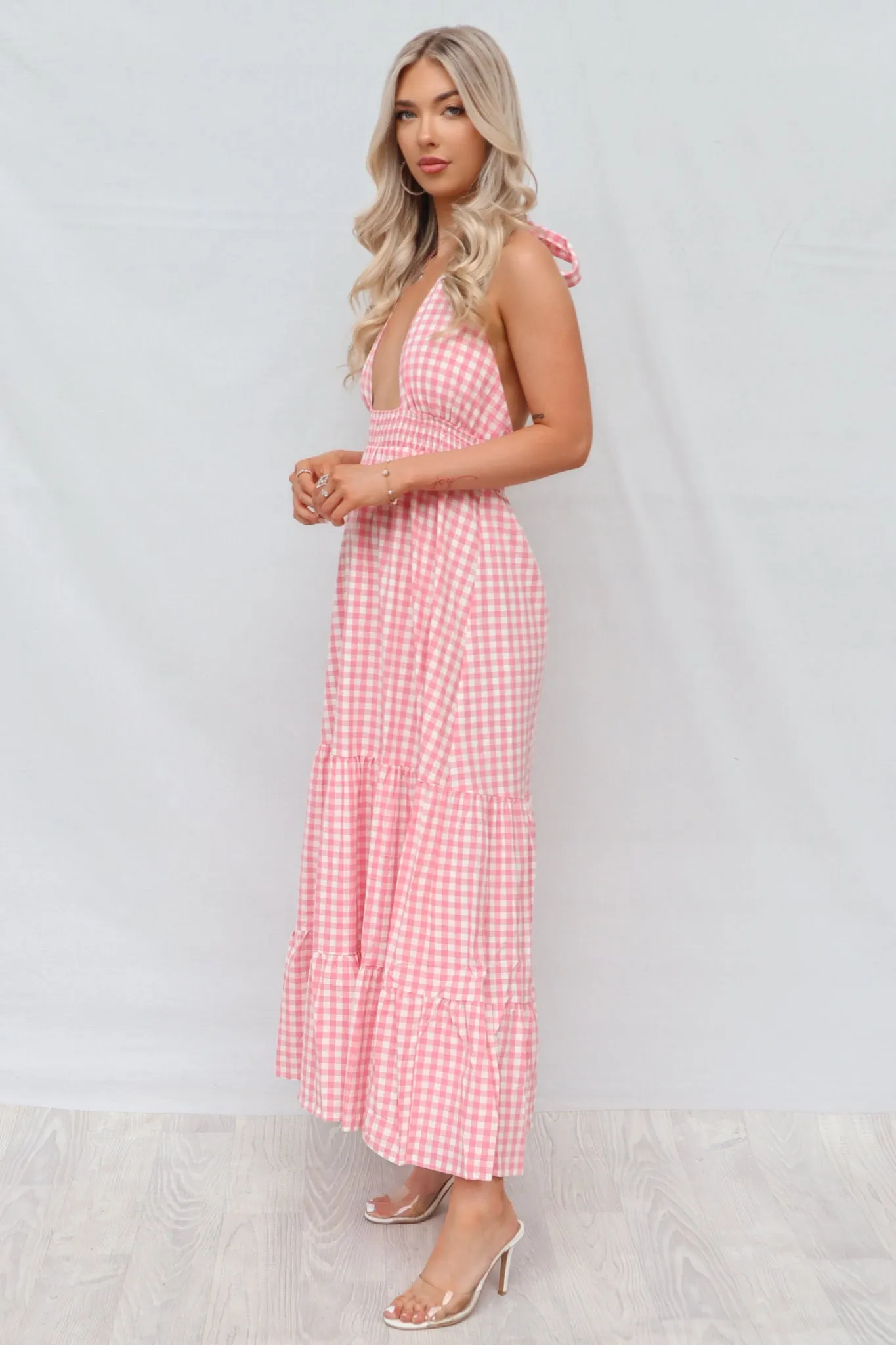 Chelsea Gingham Maxi Dress - Baby Pink