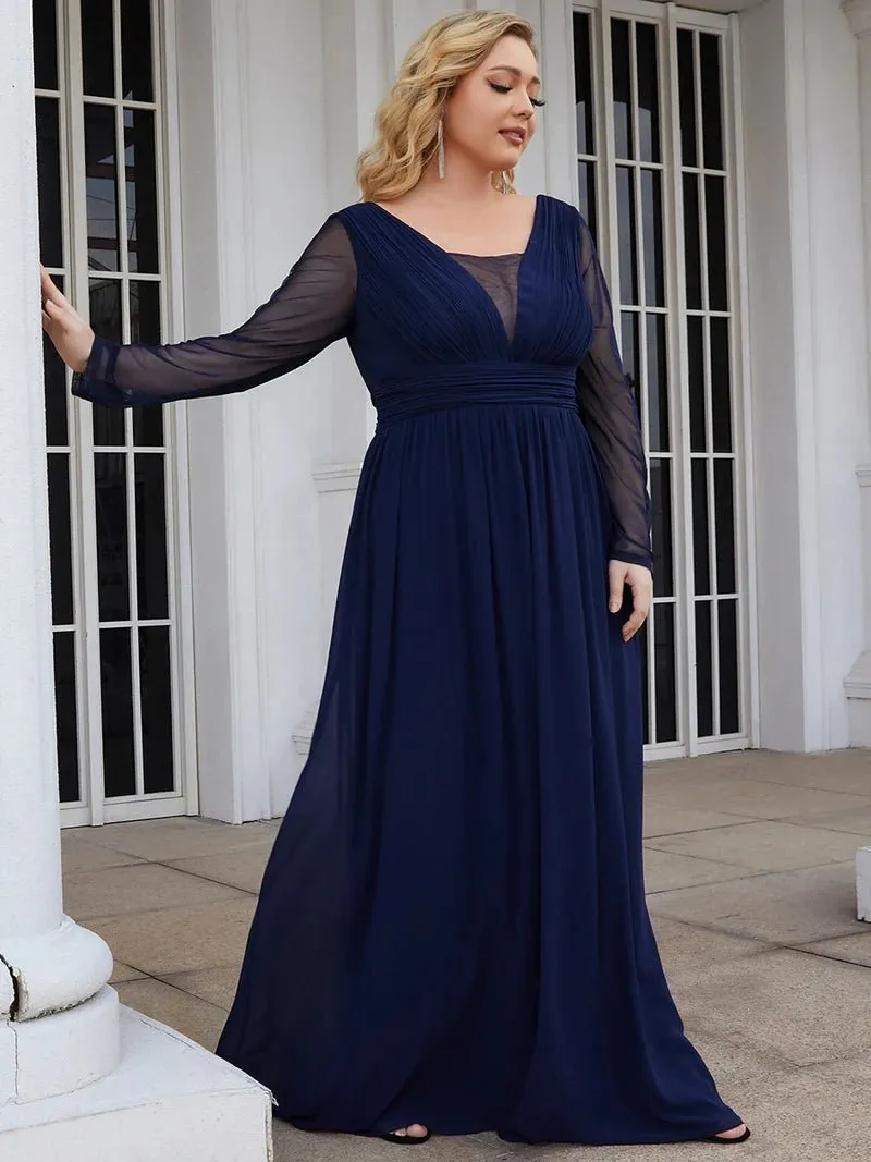 Chiffon Long Sleeve Flowy Mother of the Bride Dress