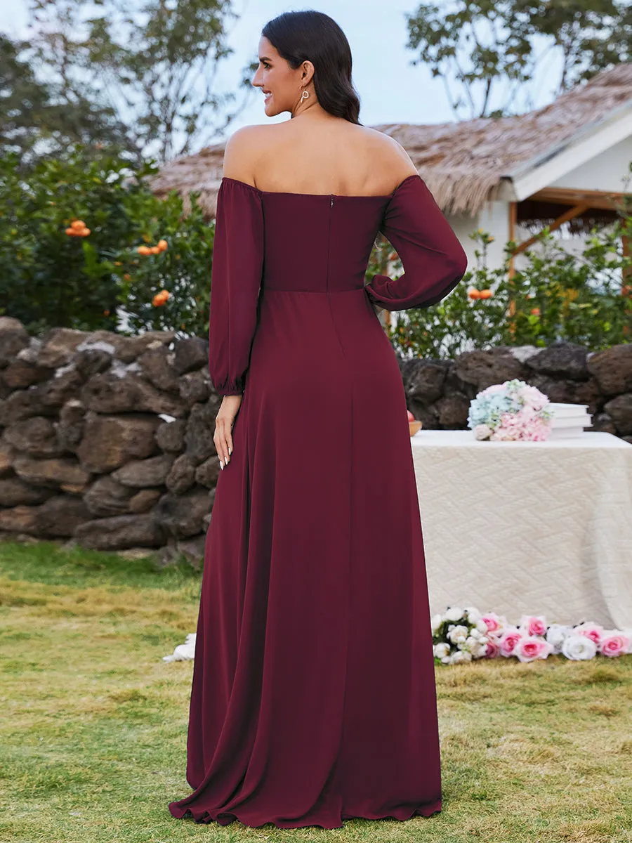 Chiffon Maxi Long One Shoulder Wholesale Evening Dresses With Lantern Sleeves