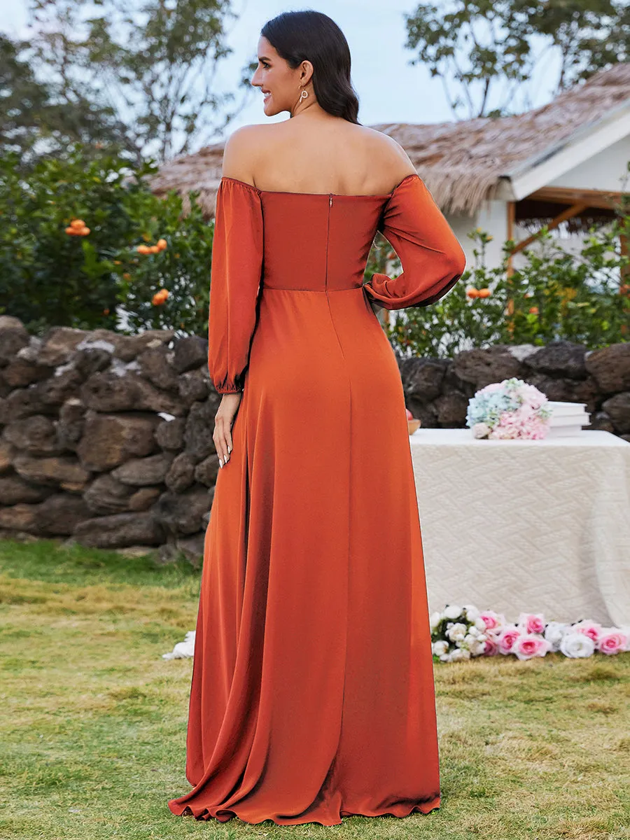 Chiffon Maxi Long One Shoulder Wholesale Evening Dresses With Lantern Sleeves