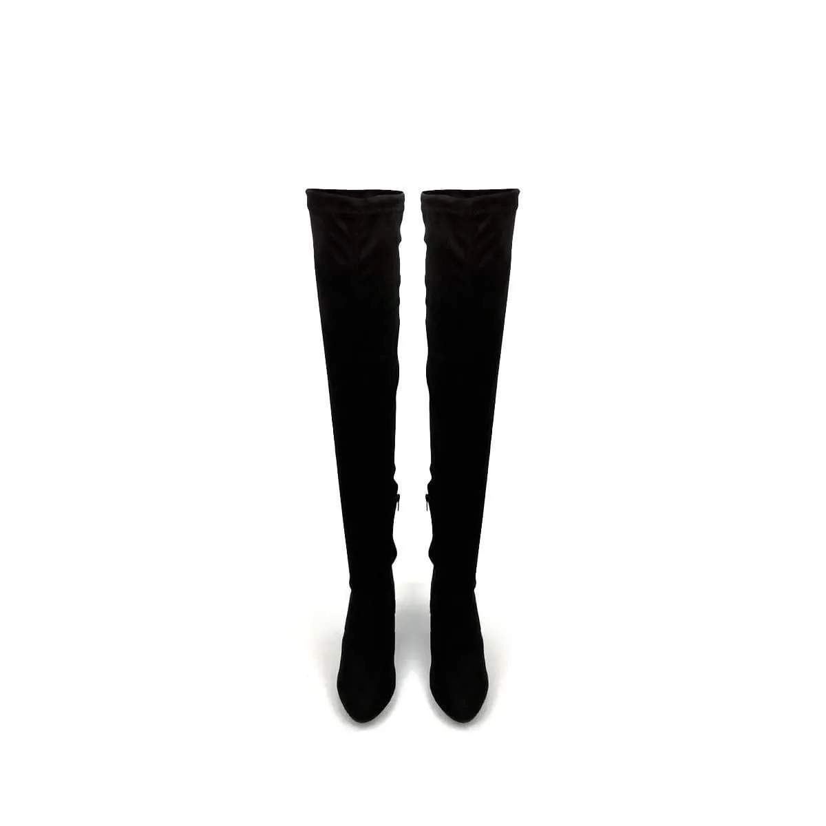 Cinda Block Heel Slim Over Knee Boot In Black Suede