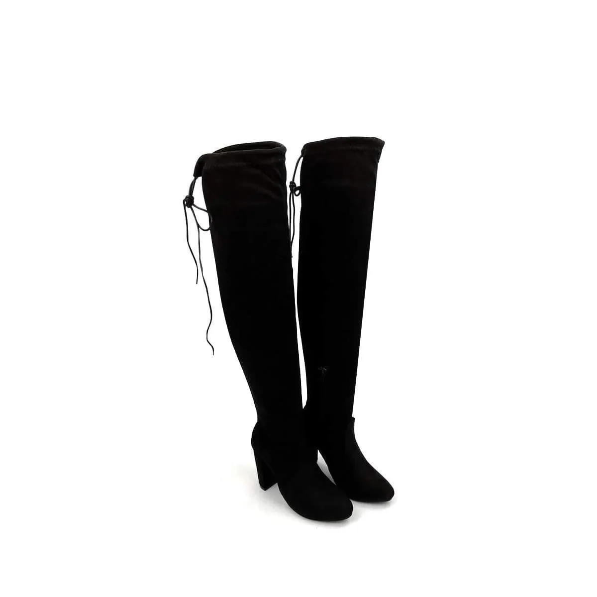 Cinda Block Heel Slim Over Knee Boot In Black Suede