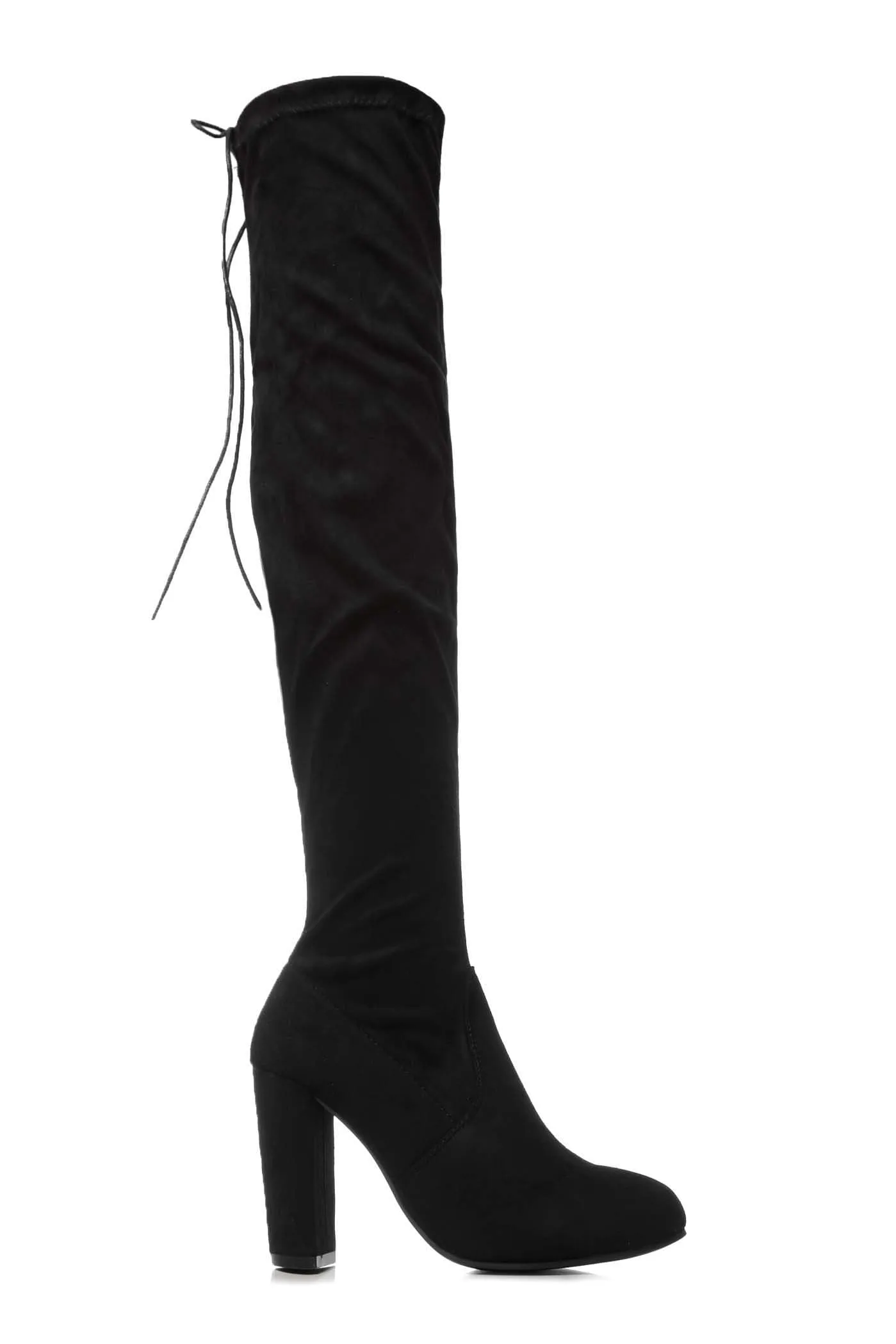 Cinda Block Heel Slim Over Knee Boot In Black Suede