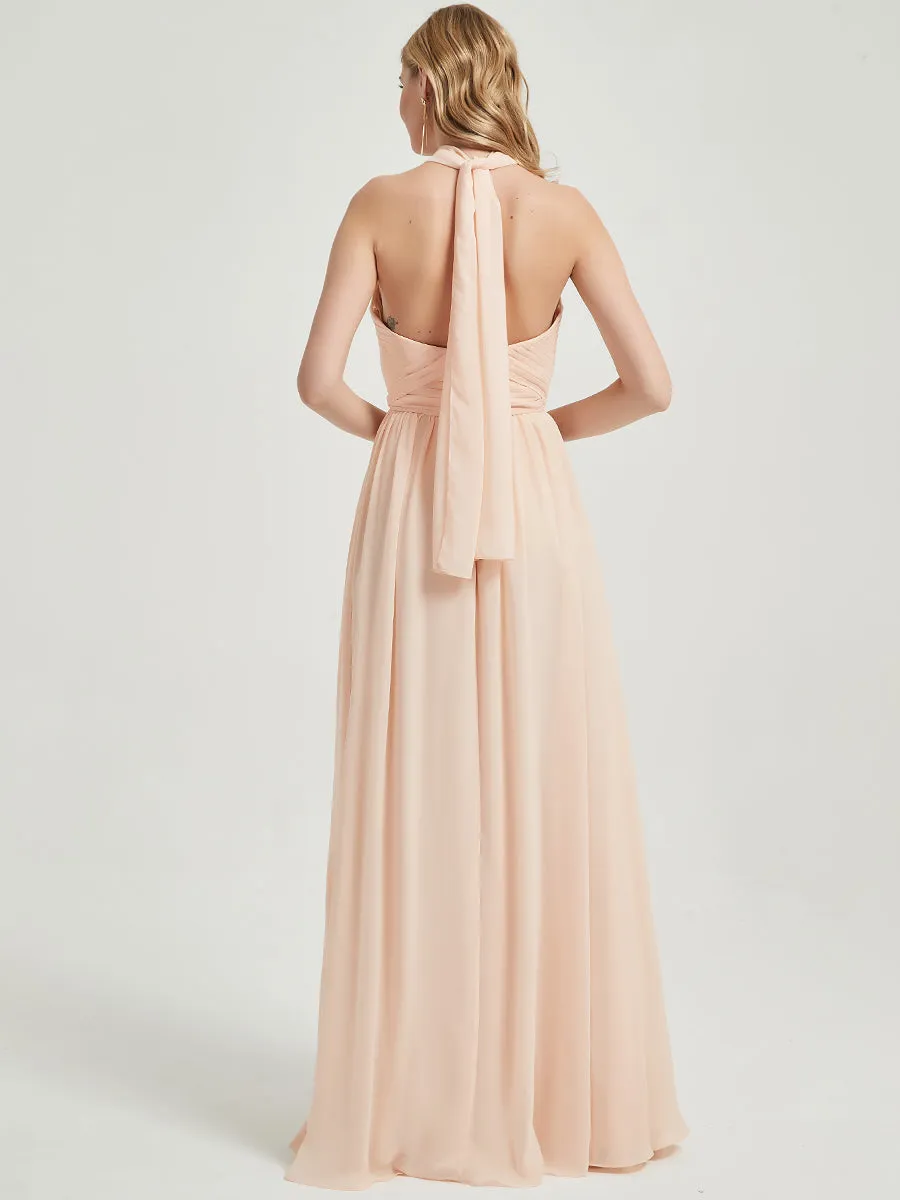 Cinnamon Rose Pleated Convertible Maxi Chiffon Bridesmaid Dress