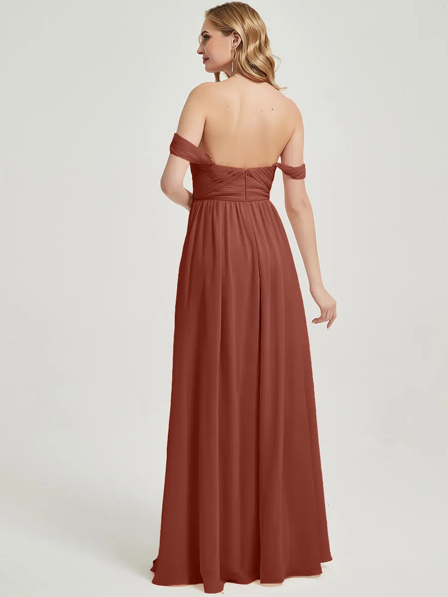 Cinnamon Rose Pleated Convertible Maxi Chiffon Bridesmaid Dress