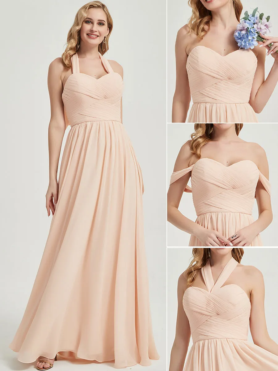 Cinnamon Rose Pleated Convertible Maxi Chiffon Bridesmaid Dress