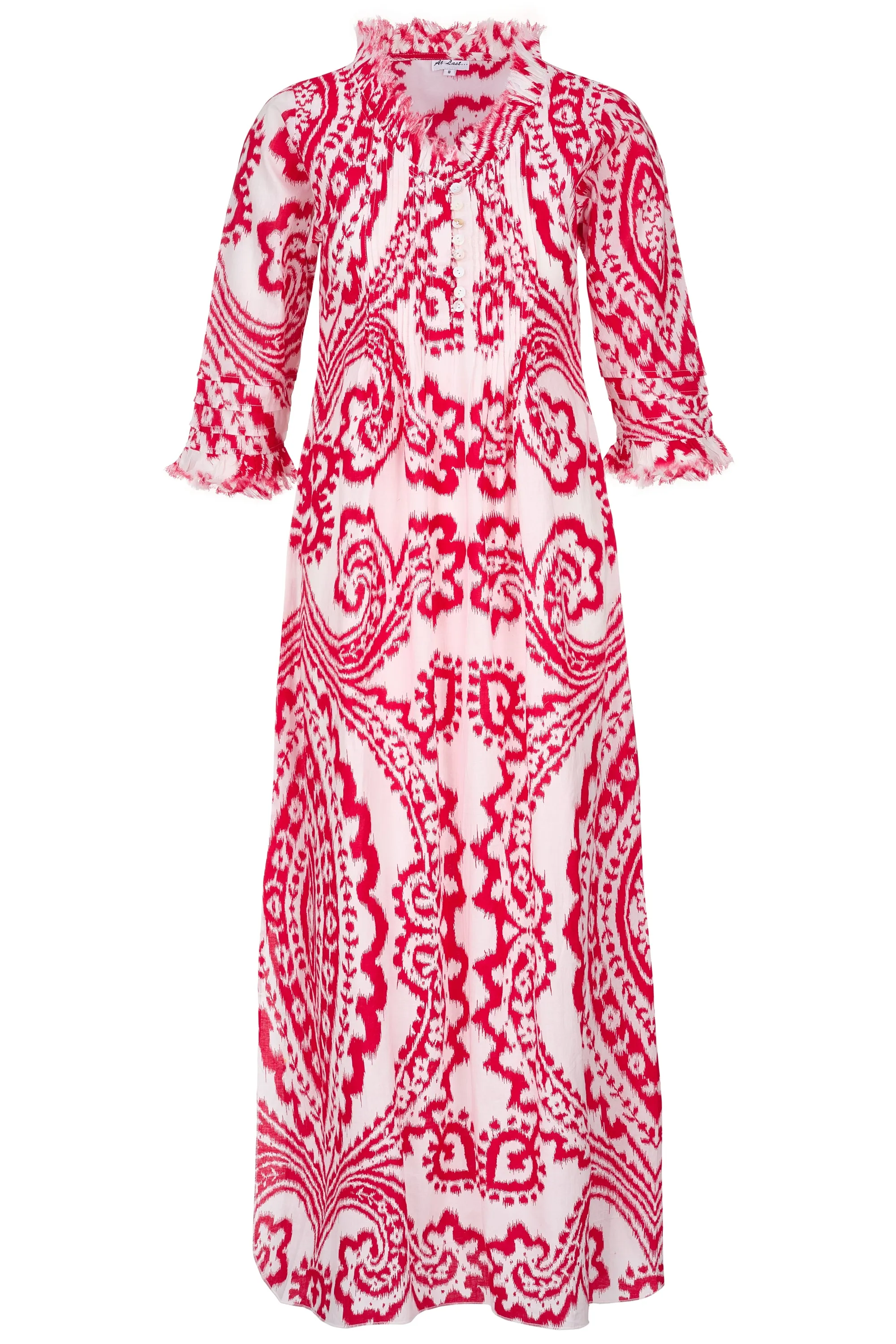 Cotton Annabel Maxi Dress in Red & White Ikat