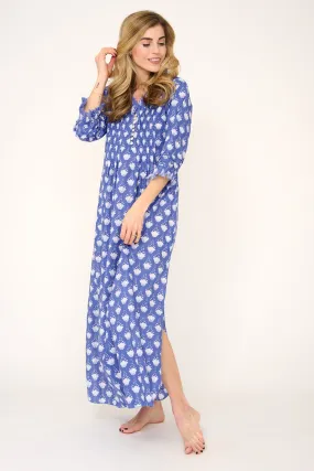 Cotton Annabel Maxi Dress in Wedgewood Blue Flower