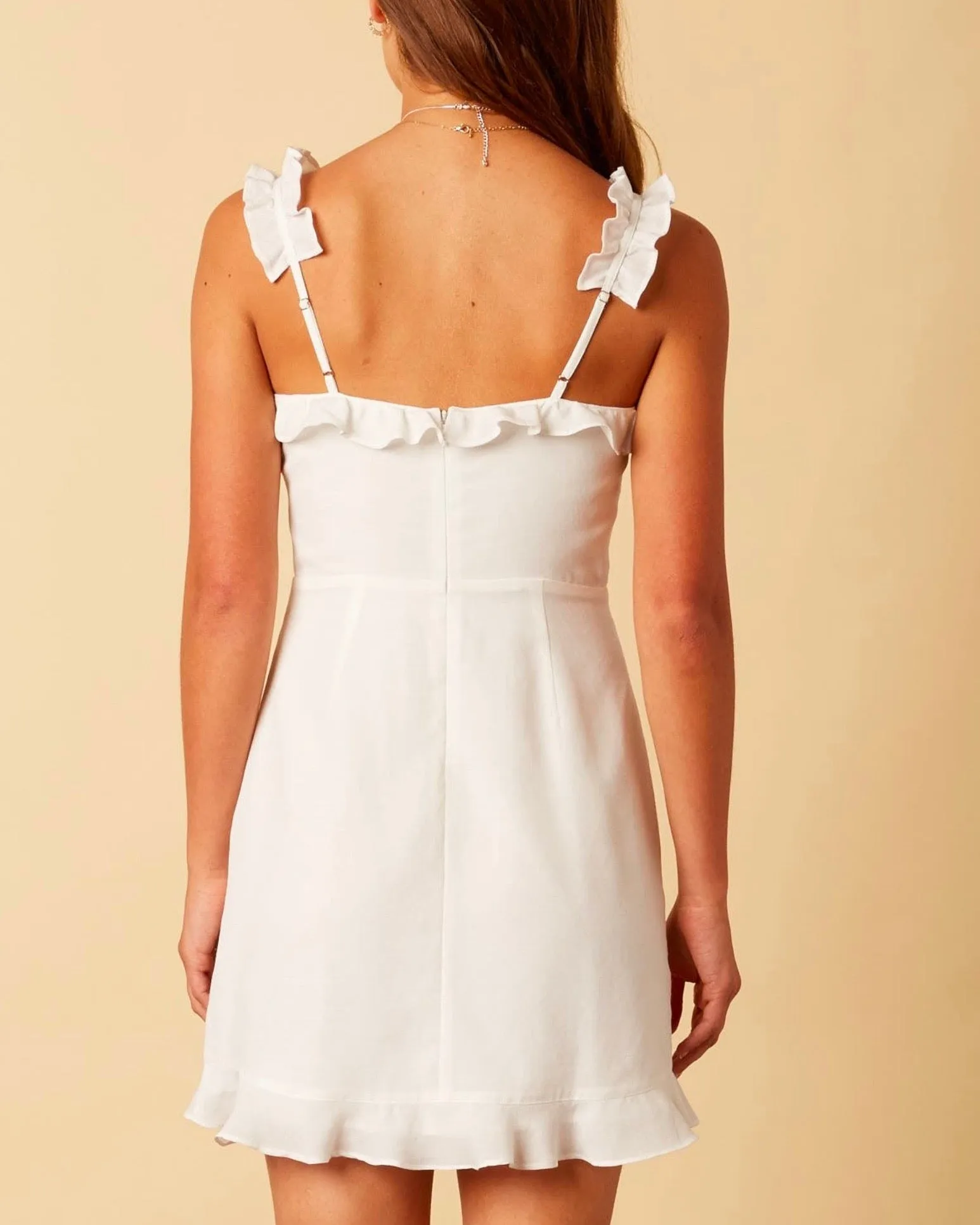 Cotton Candy LA - Quintana Ruffle Strap Mini Dress in White