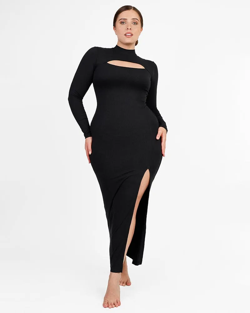 Cozy Ribbed High-Necked Maxi Shaping Dress