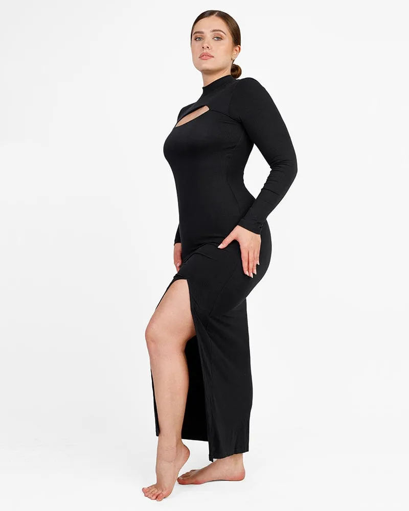 Cozy Ribbed High-Necked Maxi Shaping Dress