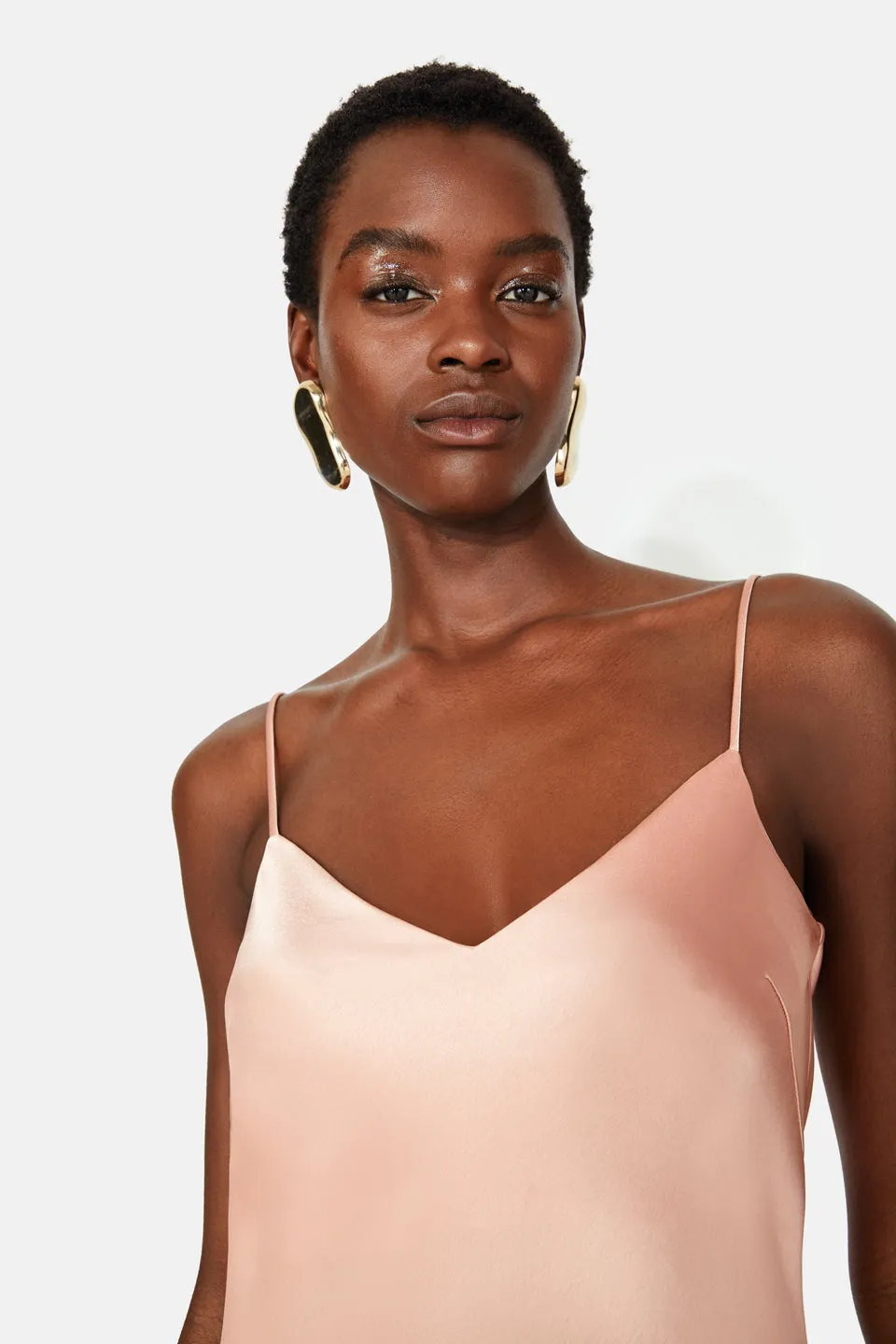 Cropped V Neck Slip Dress - Blush