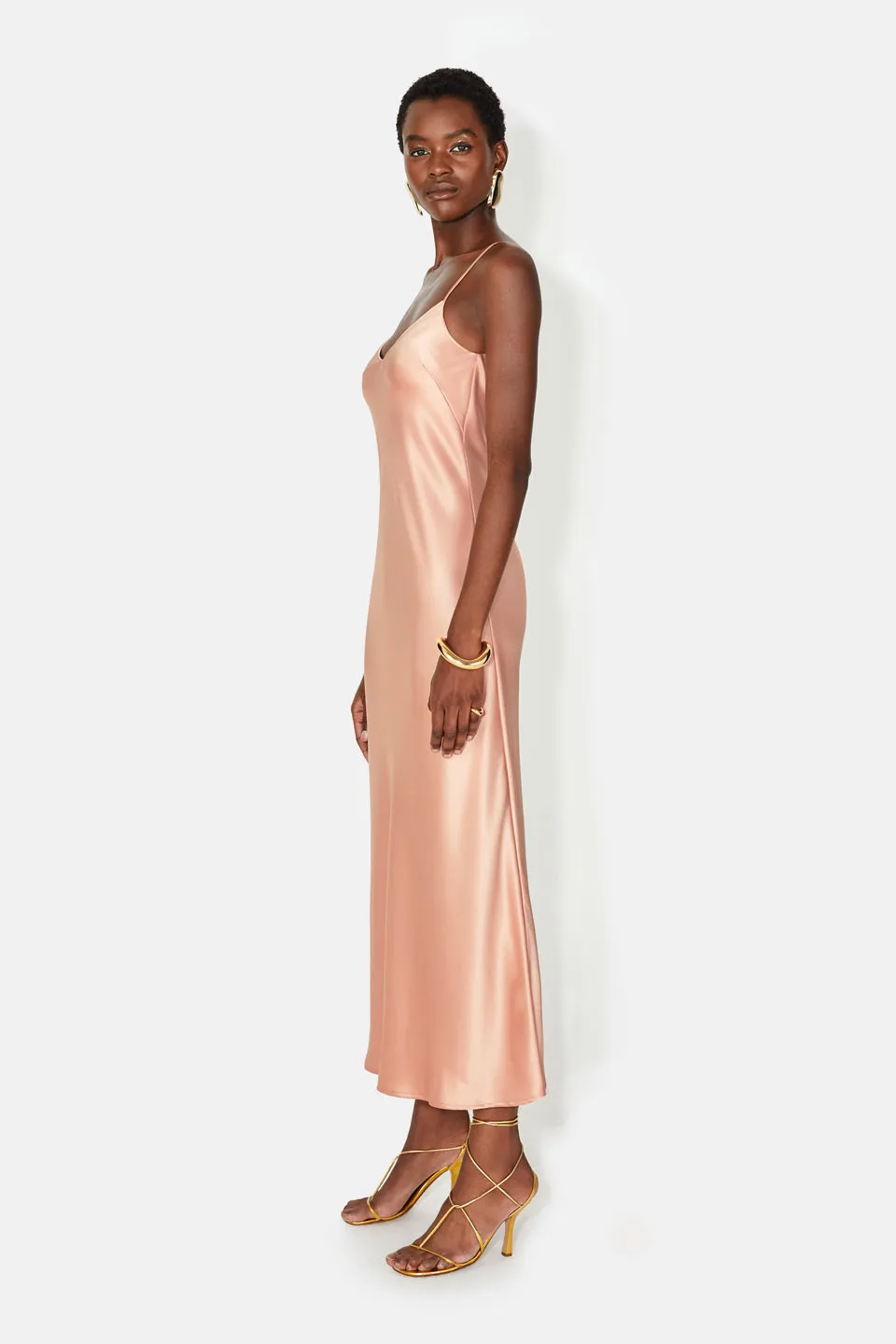 Cropped V Neck Slip Dress - Blush