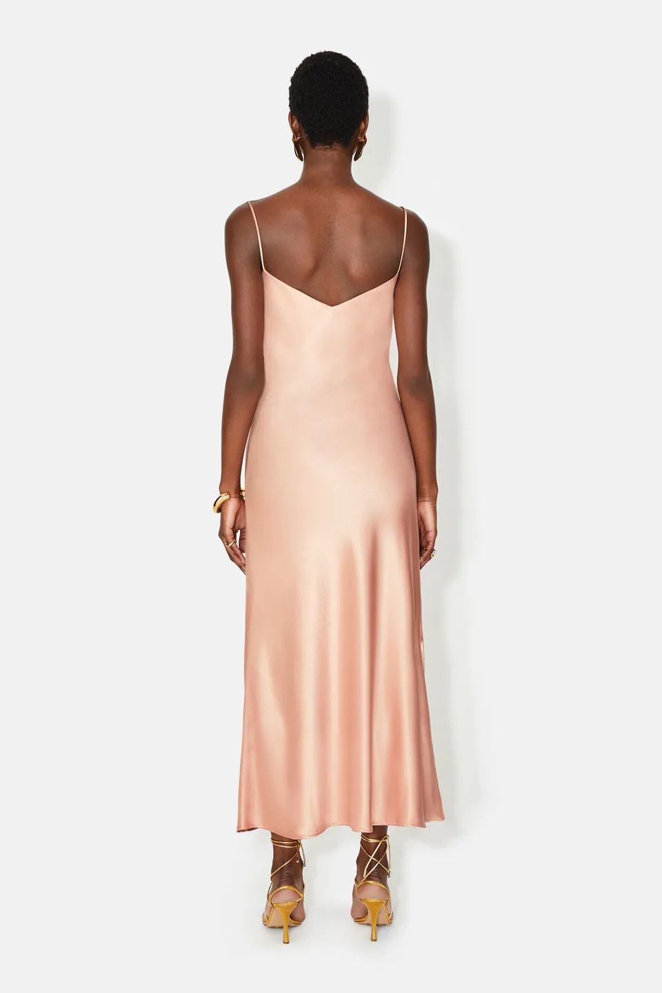 Cropped V Neck Slip Dress - Blush