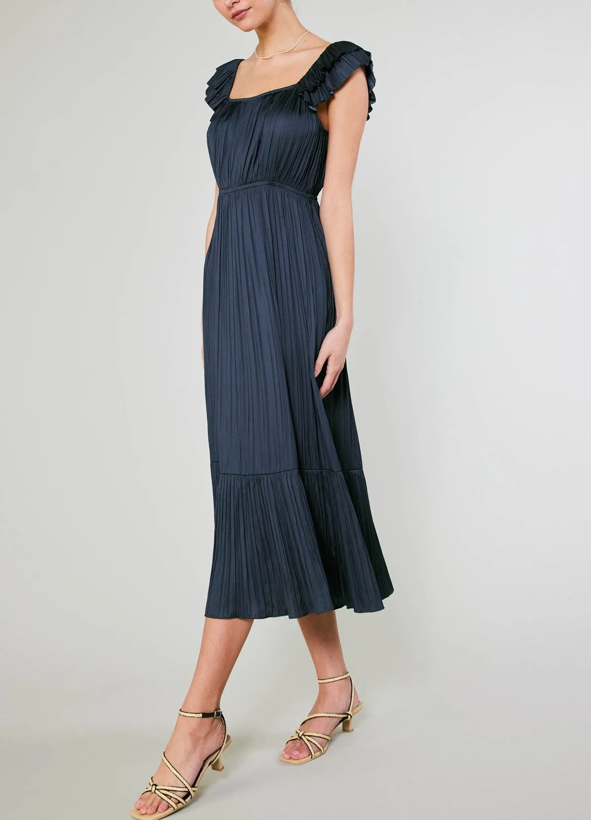 Current Air Pleated Square Neck Dress