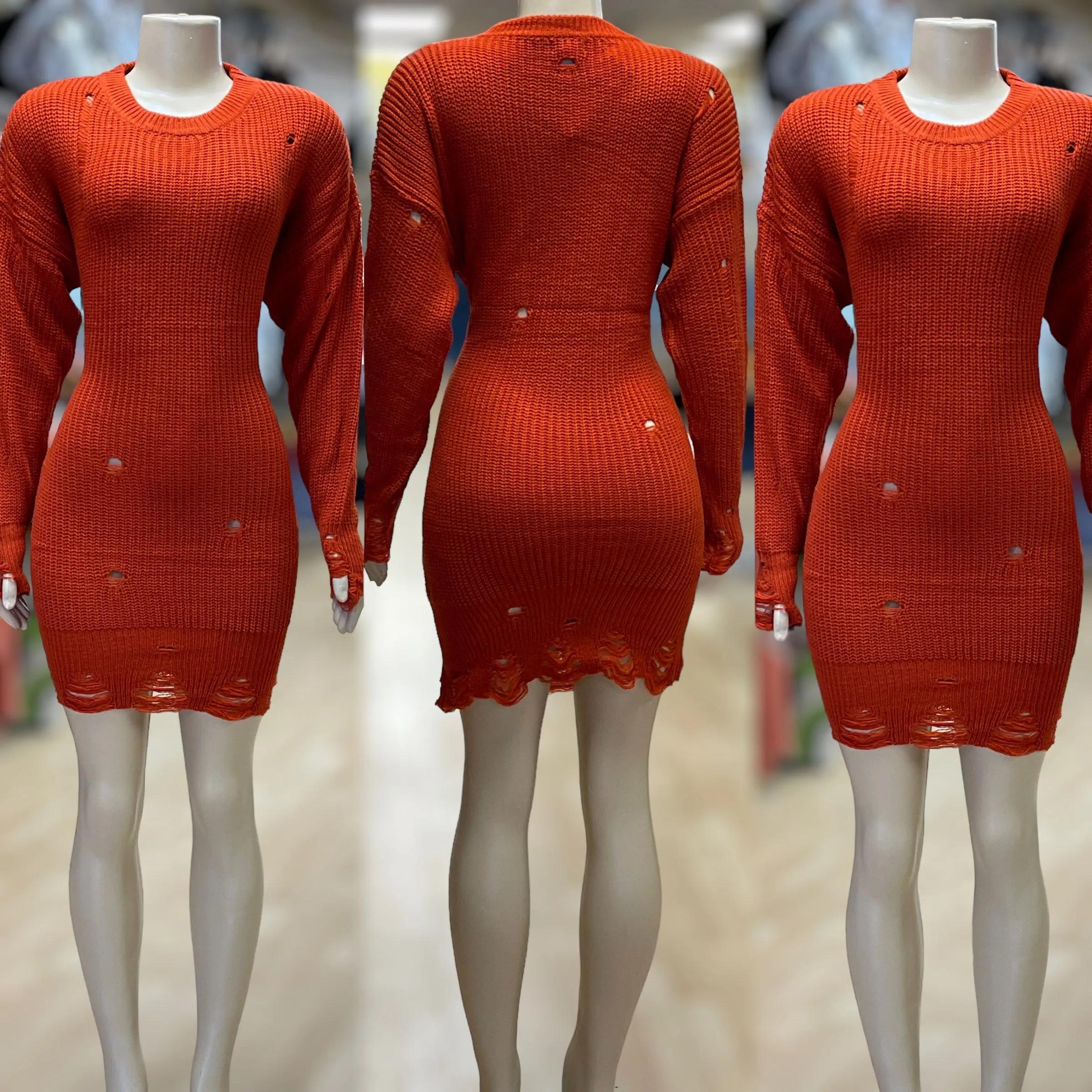 D-Stress Sweater Dress ( Rust)