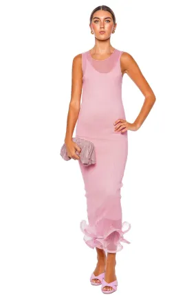 Daniella Candy Pink Ruffled Midi Dress