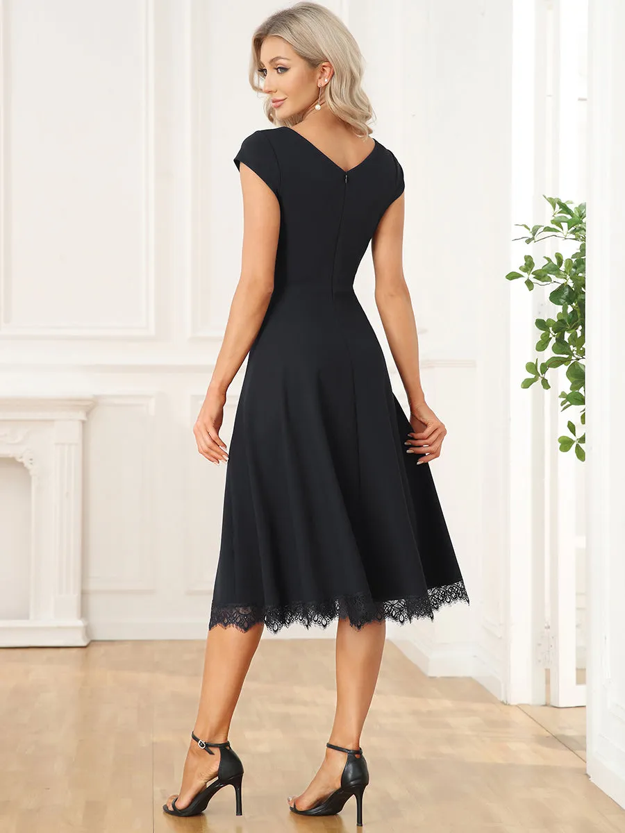 Deep V Neck Cover Sleeves A Line Knee Length Wholesale Evening Dresses