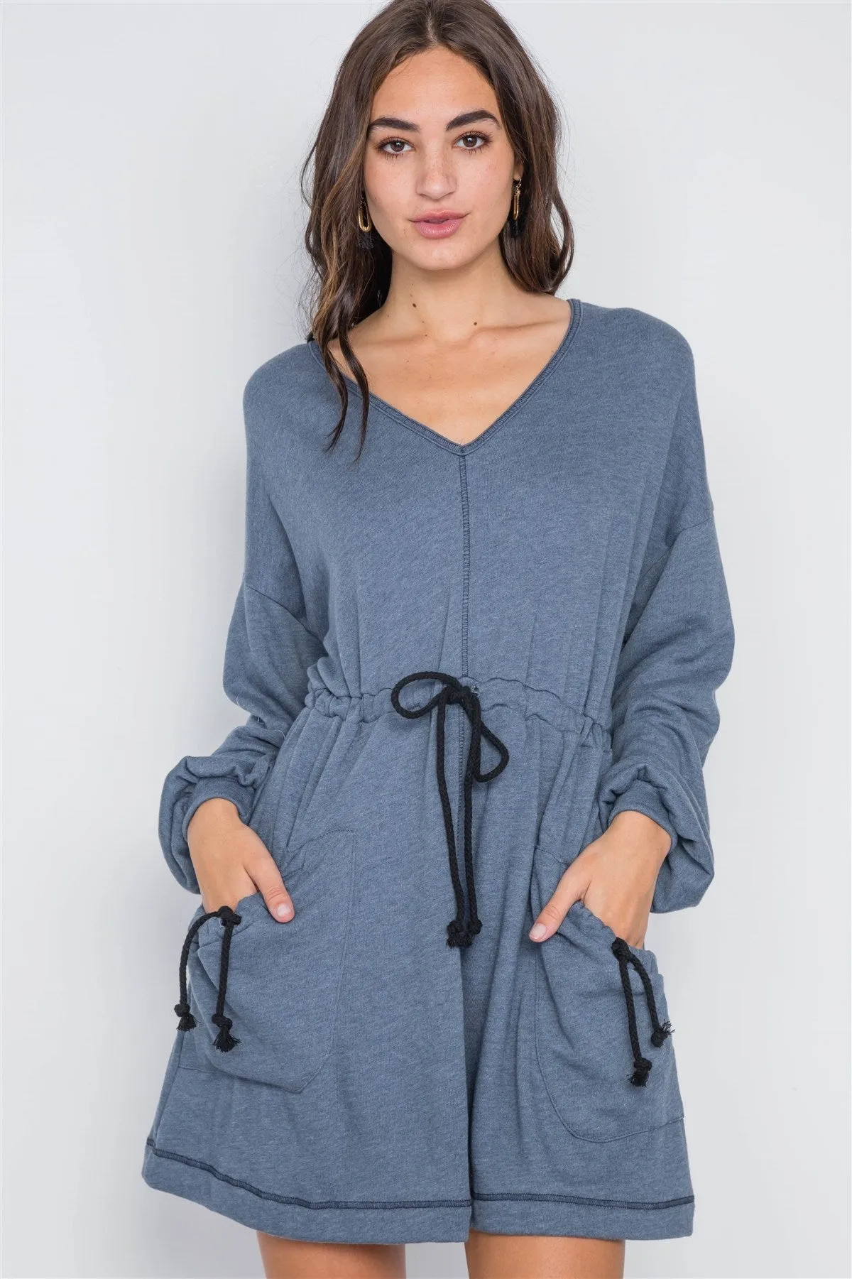 Denim blue knit long sleeve sweater dress