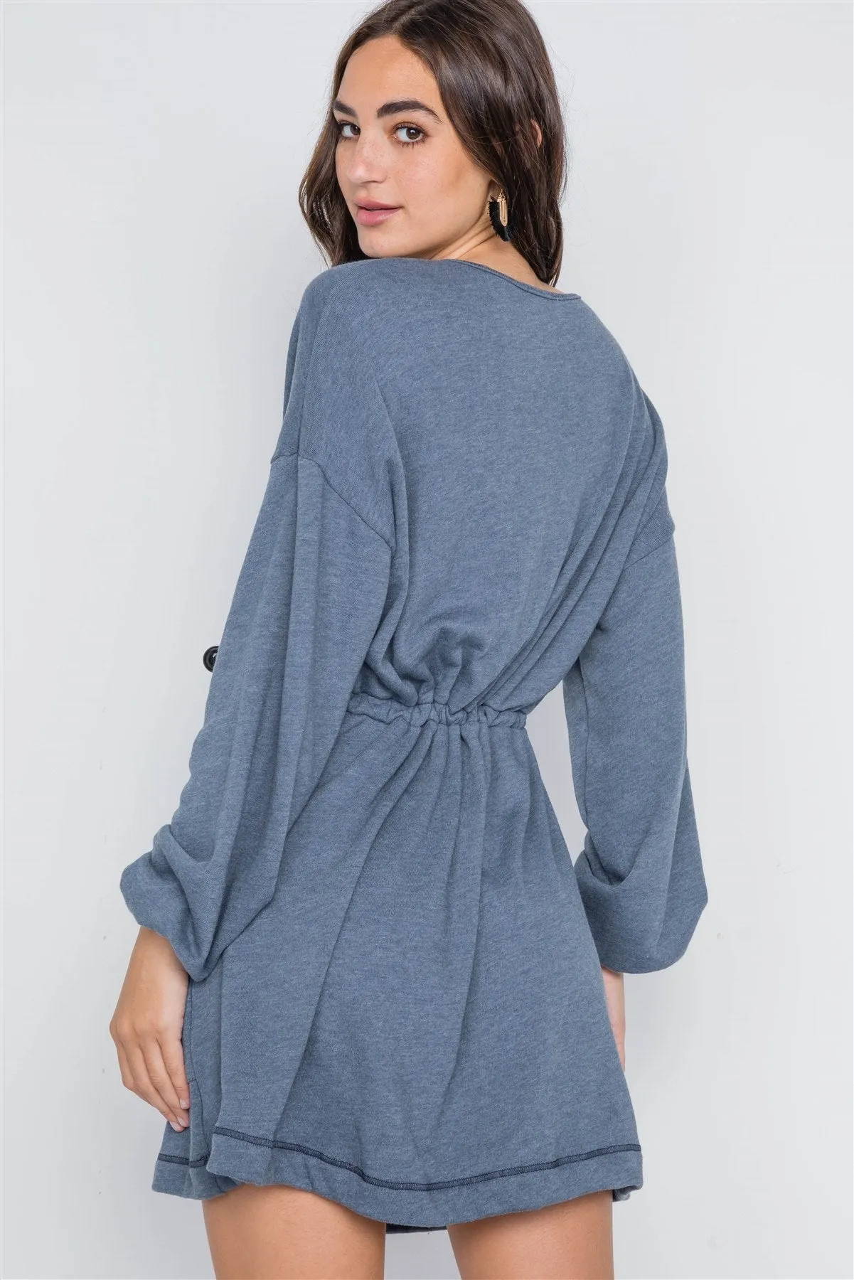 Denim blue knit long sleeve sweater dress