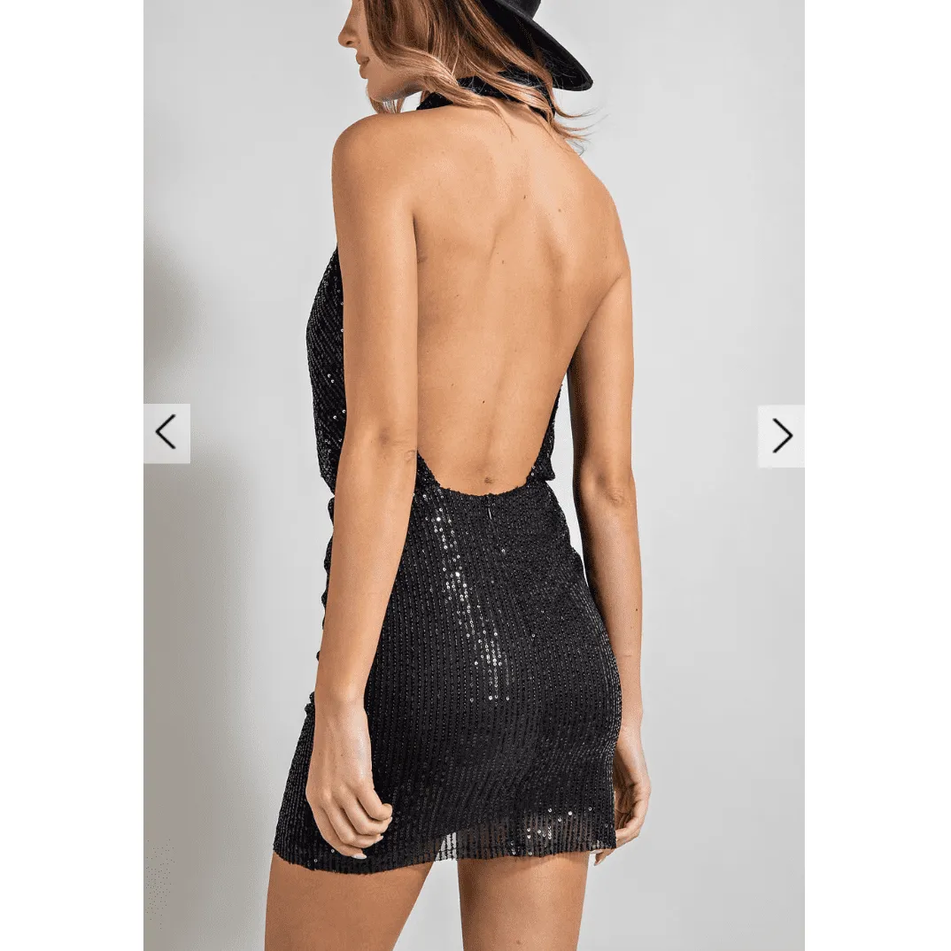 Draw Attention Sequin Bodycon Open Back Mini Dress