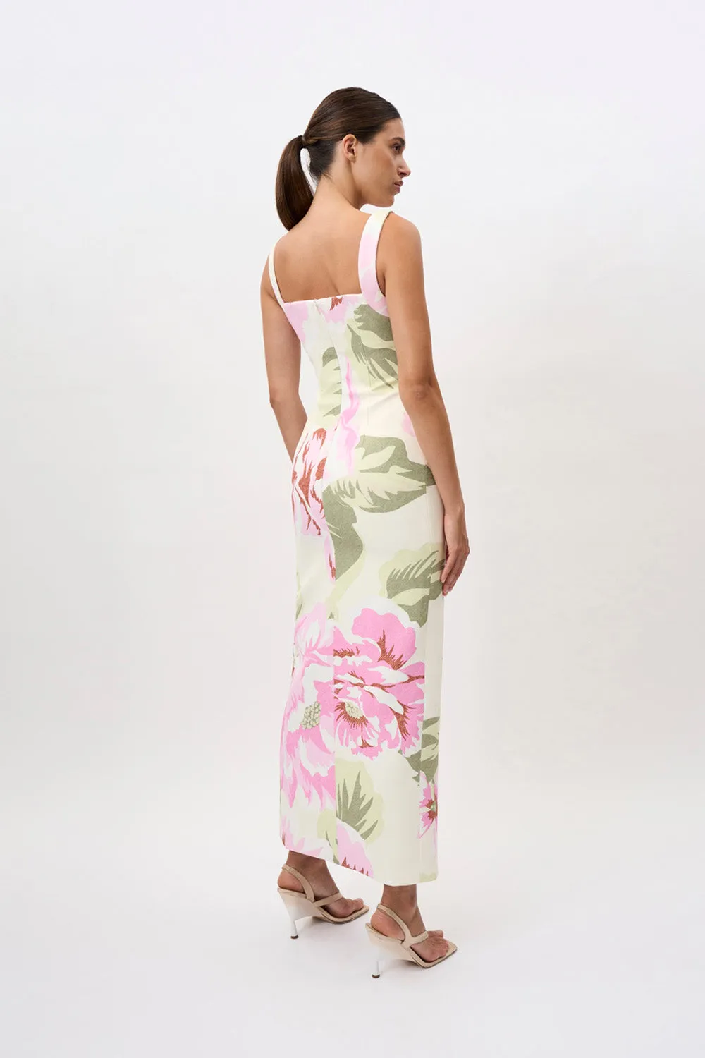 Edens Floral Square Peep Dress - Pink Ivory Green