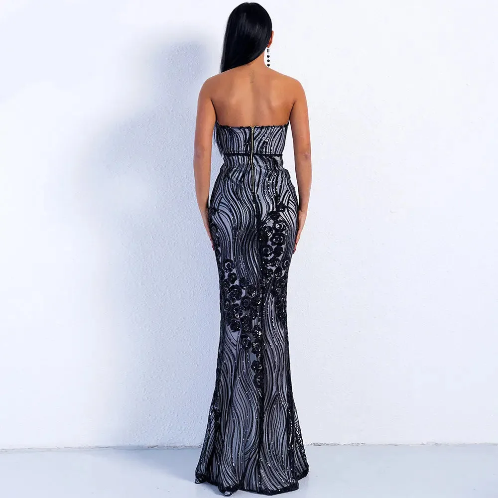 Elegant Backless  Sequin Maxi Dress