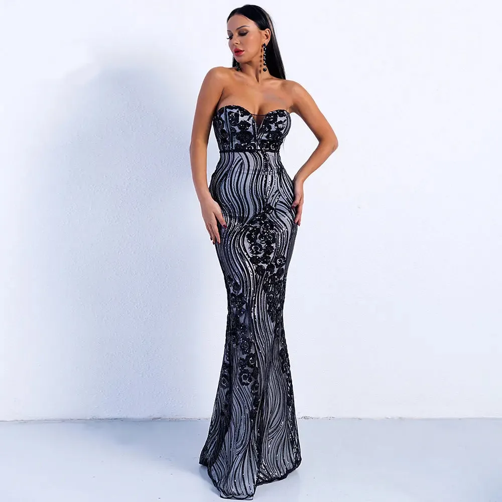 Elegant Backless  Sequin Maxi Dress