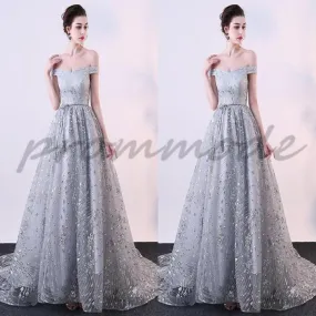 Elegant Gary Tulle Off Shoulder Long Evening Gowns,Prom Dresses,Party Dresses,PDY0348