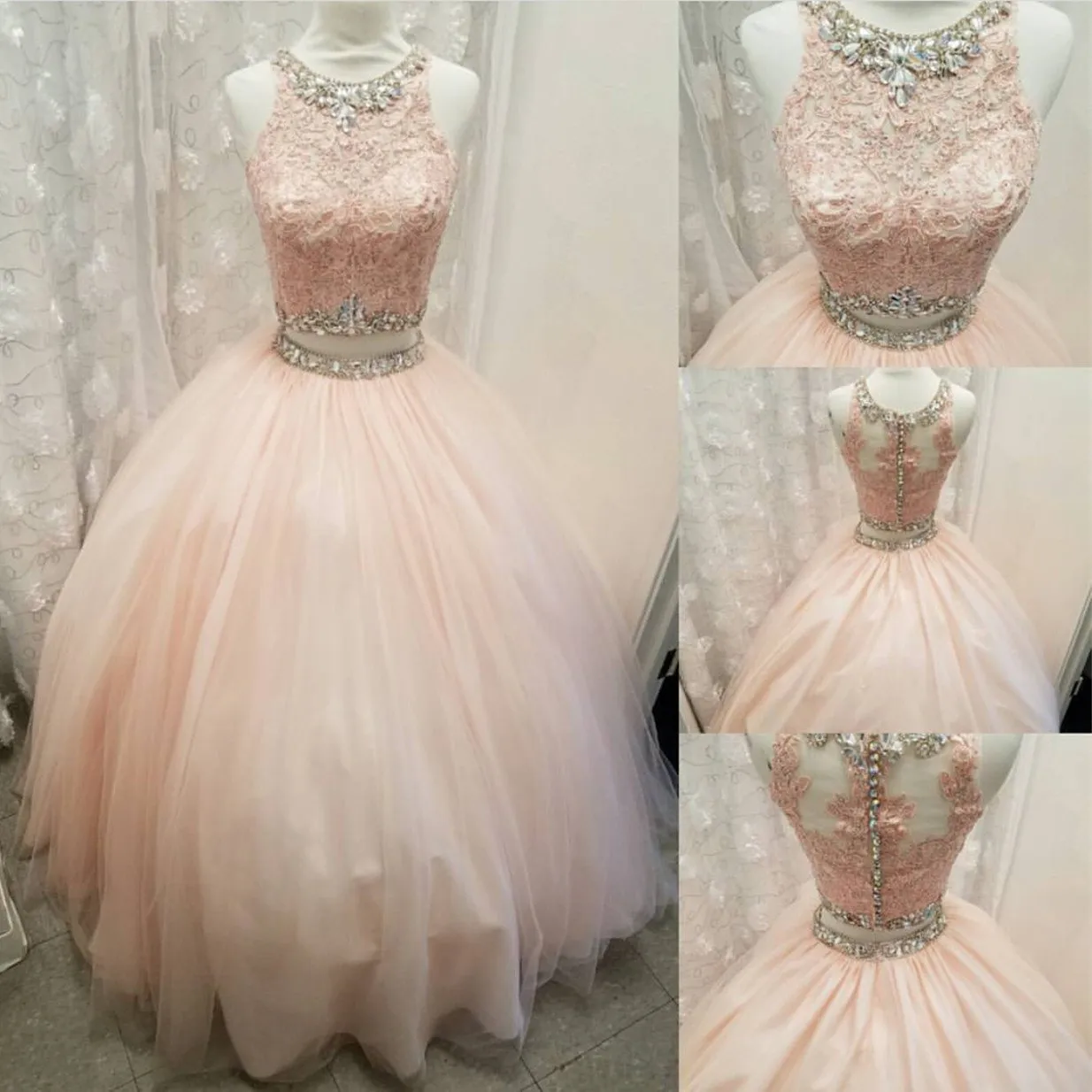 Elegant Lace Crop Top Quinceanera Dresses Two Piece