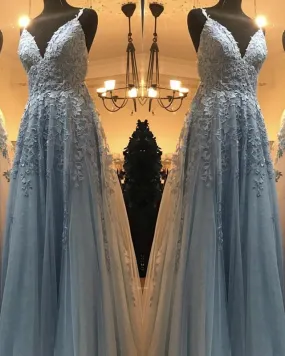 Elegant Prom Dresses Tulle V Neck Lace Embroidery