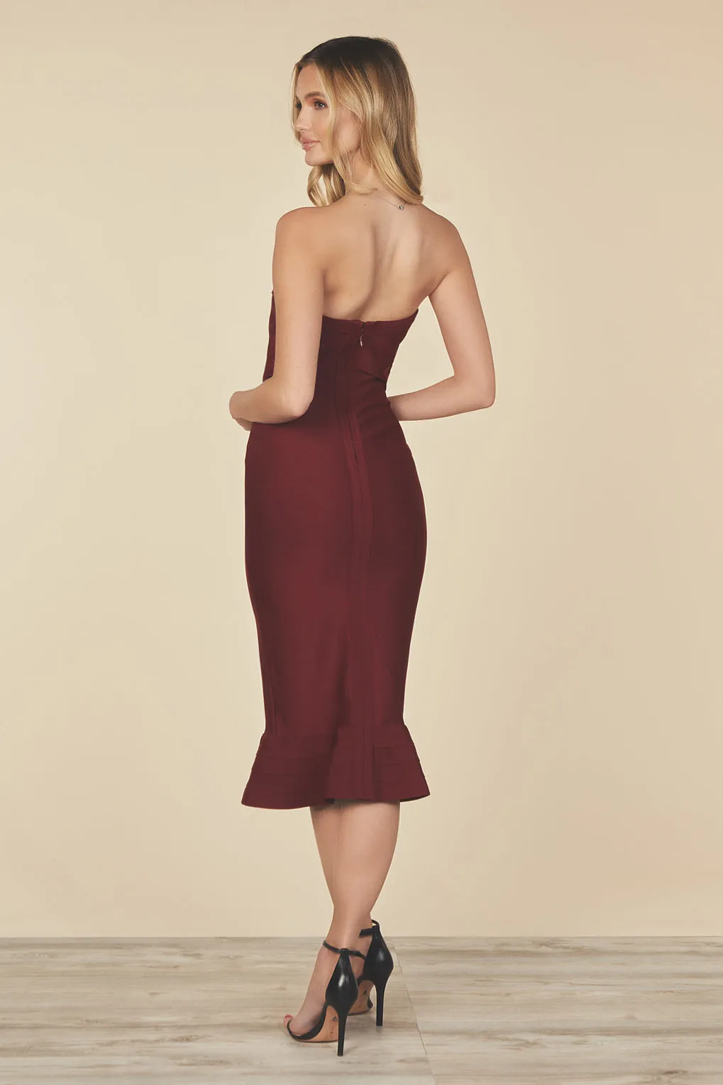 Ella Burgundy Strapless Bandage Dress