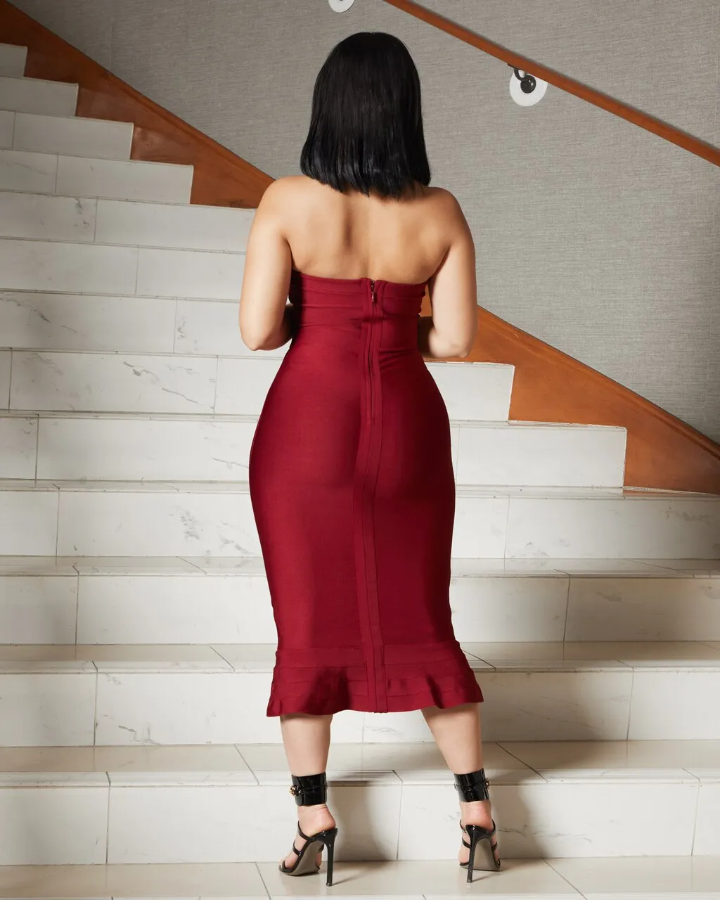 Ella Burgundy Strapless Bandage Dress